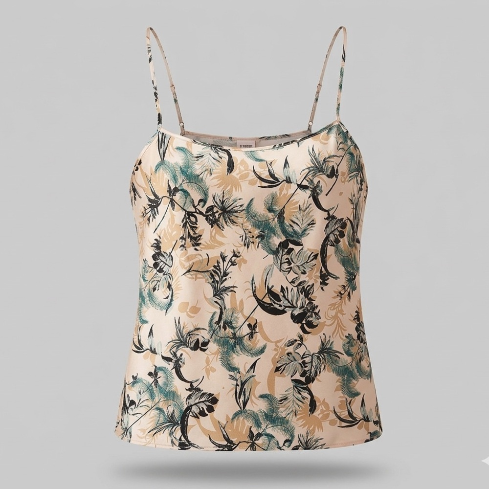 PINK Victoria's Secret Satin Cami Top Tropical Floral Print L